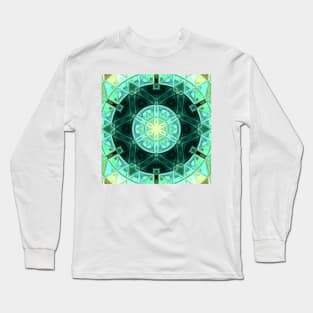 Mosaic Mandala Teal and Yellow Long Sleeve T-Shirt